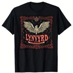 Men's Black Graphic Tee Featuring Lynyrd Skyrd 100% Cotton